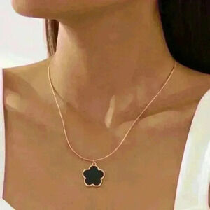 Large Black Clover Necklace